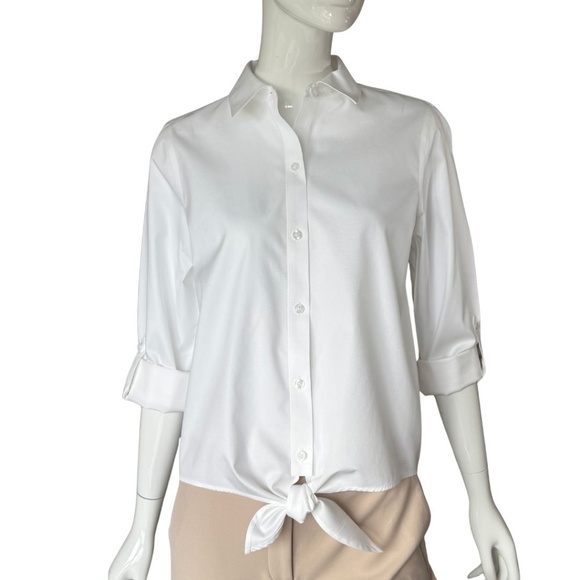 Chico's Tops - Chico's White Collared Button-Up Tie Front Cotton Shirt Size 0 (Small)